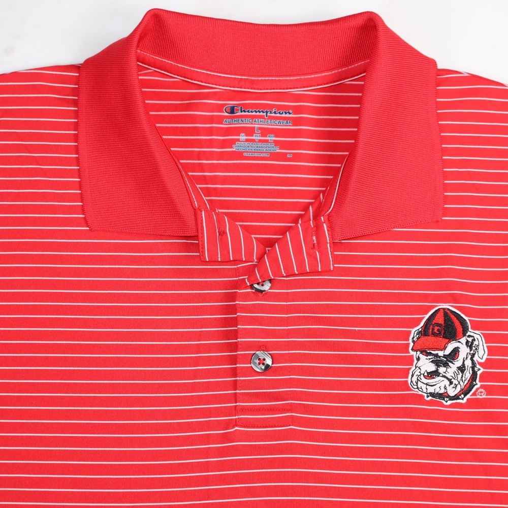 Champion Mens Georgia Bulldogs Polo Shirt Large Red White Striped NCAA L